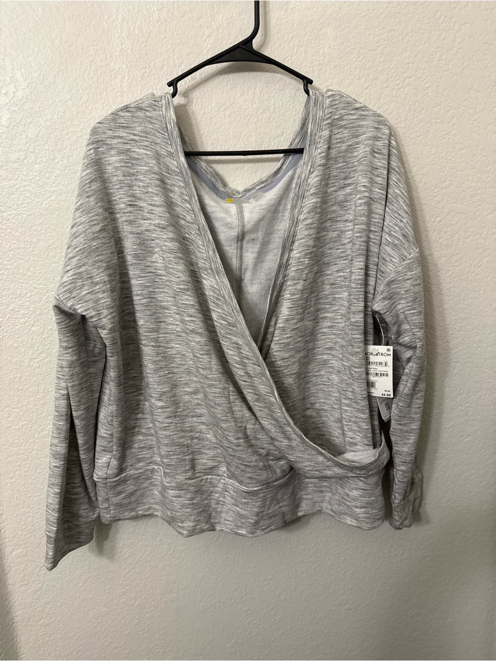 Zelle Women’s Heather Gray Cross-Front Lightweight Pullover Sweatshirt